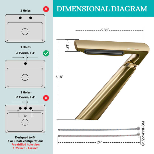 6.2"H Solid Brass Bathroom Waterfall Sink Faucet