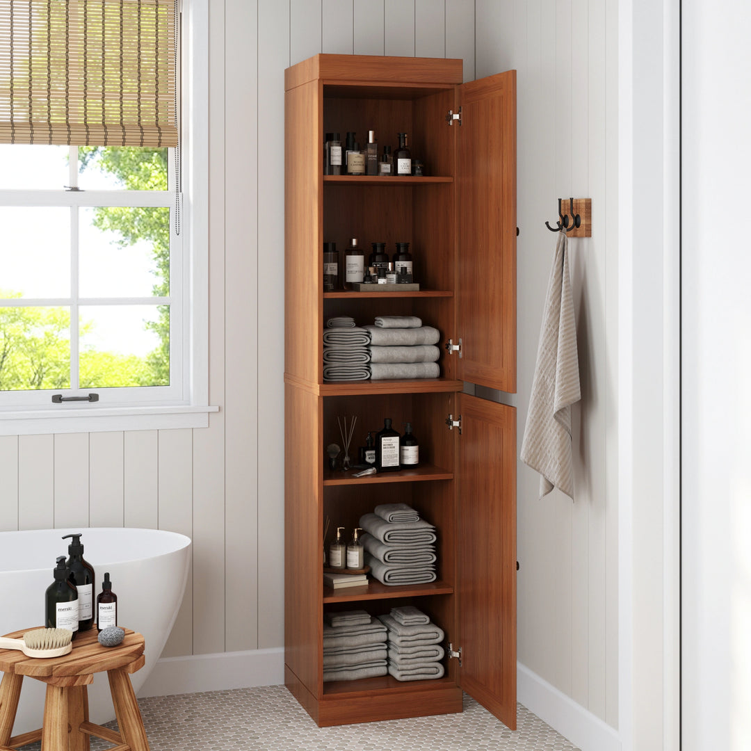 100% Solid Wood Bathroom Storage Cabinet, Adjustable Shelves, 16.5" Wide, 35.75" Tall