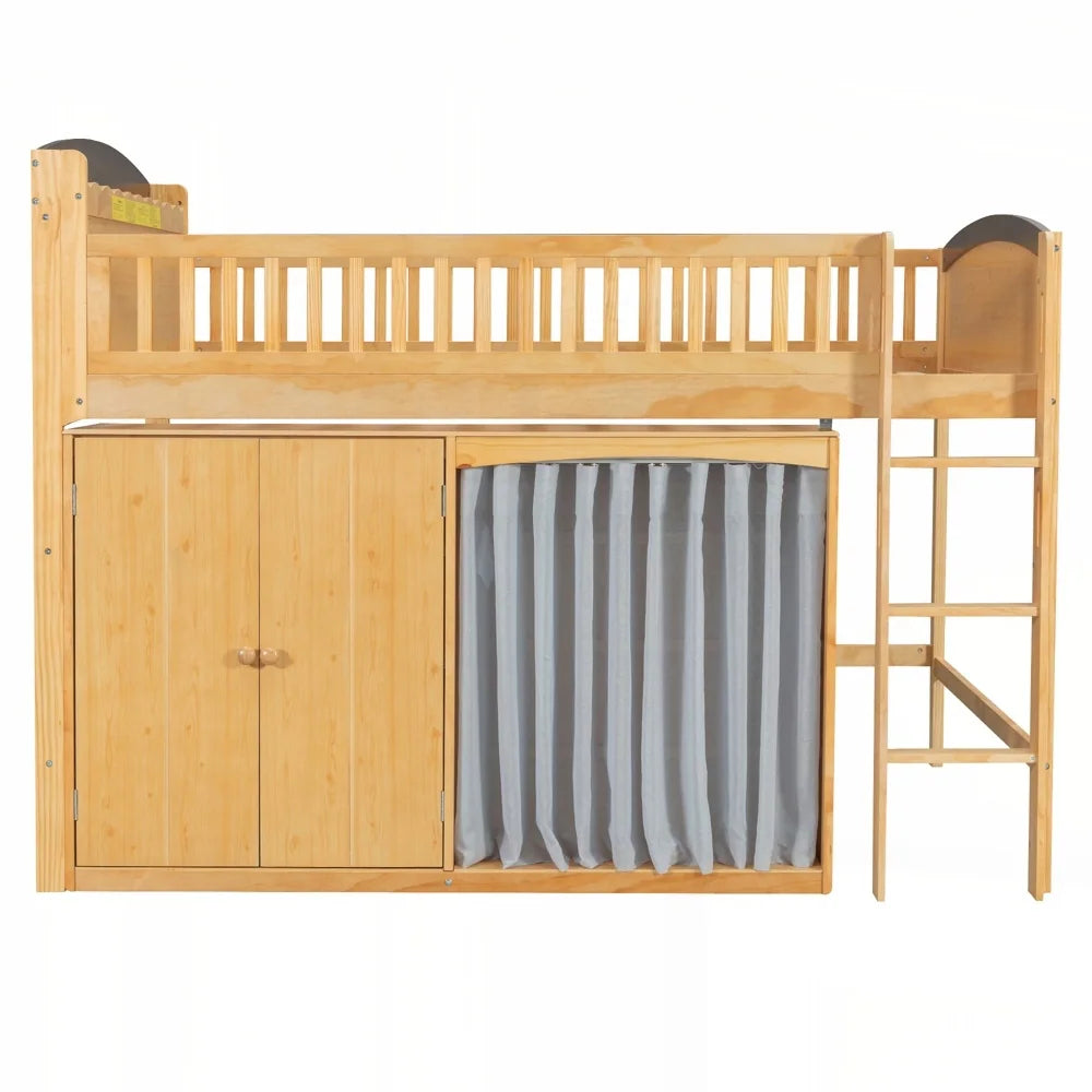 Loft Bed with Storage Cabinet and LED