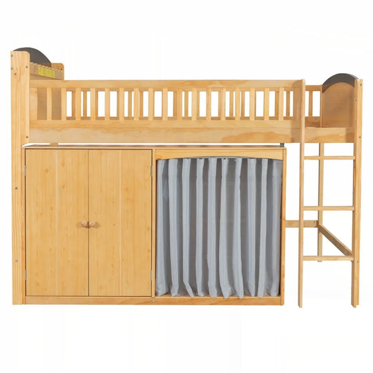 Loft Bed with Storage Cabinet and LED