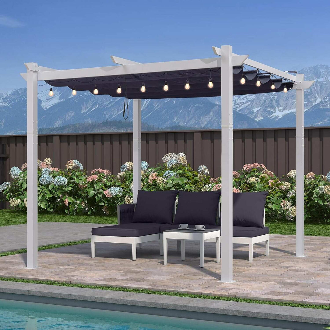 Gazebo Outdoor Retractable White Heavy-Duty Aluminum Pergola with Extra Top Roof