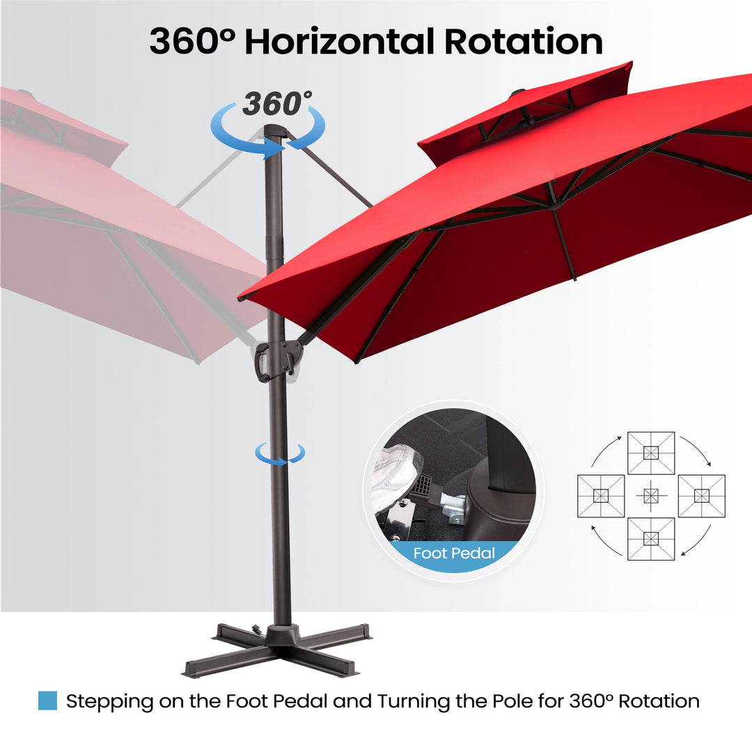 11 X 11 FT Outdoor Square Patio Cantilever Offset Umbrella with Crank and 360 Degrees Rotation