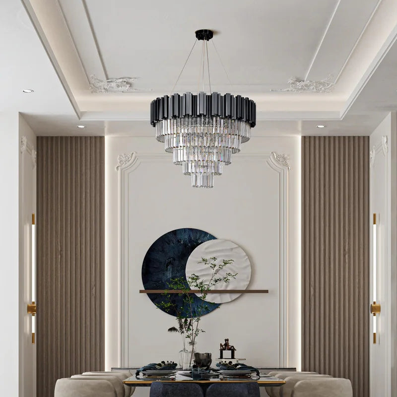 Large Crystal Chandelier - 35.4"Modern 6-Tier 17-Light Chrome Ceiling Light, Luxury K9 Crystal