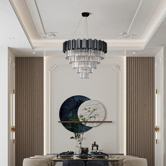 Large Crystal Chandelier - 35.4"Modern 6-Tier 17-Light Chrome Ceiling Light, Luxury K9 Crystal