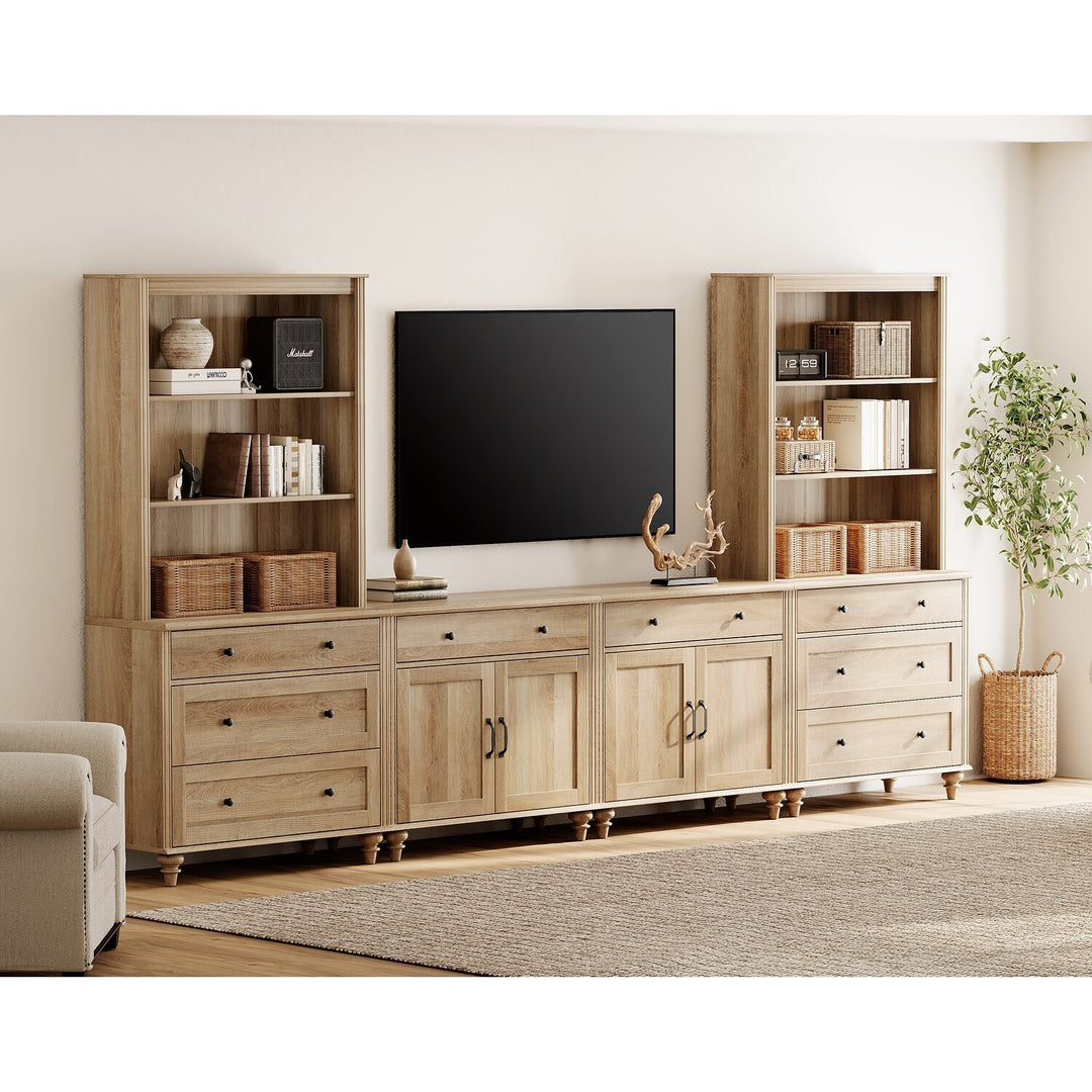 Entertainment Center with Bookshelves for Tvs up to 75", Oak