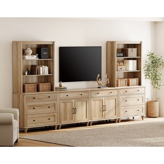 Entertainment Center with Bookshelves for Tvs up to 75", Oak