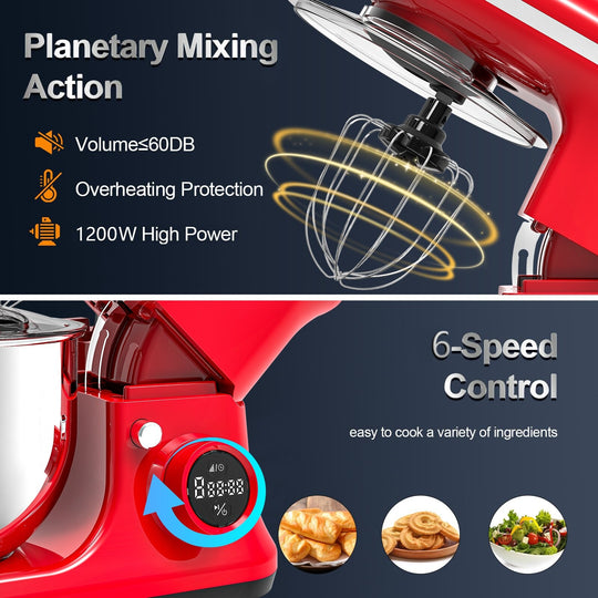 5.3 Qt Digital Display Stand Kitchen Food Mixer 6 Speed with Egg Whisk, Dough Hook & Flat Beater