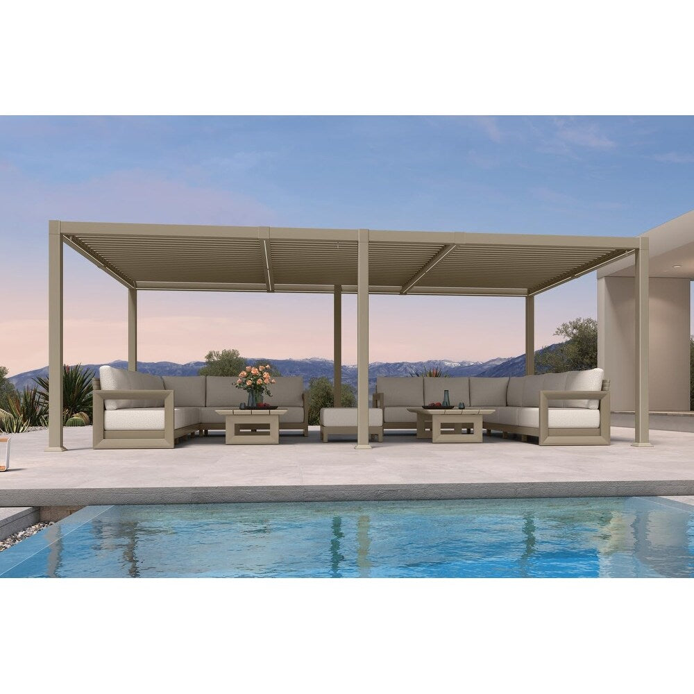 Solar Louvered Pergola with LED String Lights Aluminum Outdoor Pergola with Adjustable Roof for Patio Garden