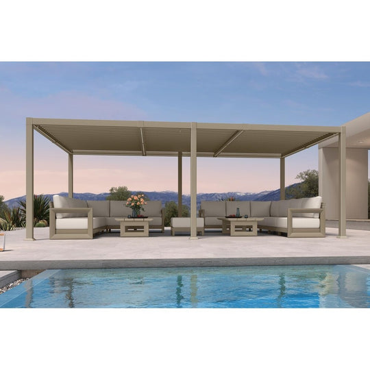 Solar Louvered Pergola with LED String Lights Aluminum Outdoor Pergola with Adjustable Roof for Patio Garden