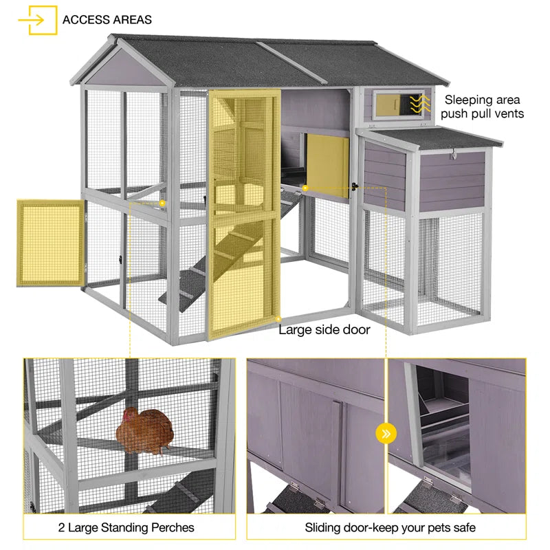 25.7 Square Feet Chicken Coop with Chicken Run for up to 10 Chickens