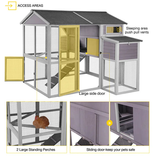 25.7 Square Feet Chicken Coop with Chicken Run for up to 10 Chickens