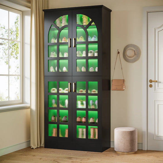 35 Pairs Tall Shoe Storage Cabinet with Doors, 8 Tiers Shoe Rack Organizer with LED Light and Adjustable Shelves for Entryway