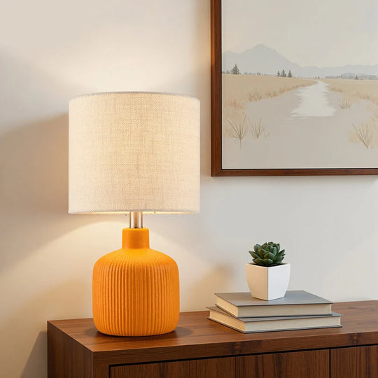 Fluted Ceramic Table Lamp (H18.25" X W10" X D10")