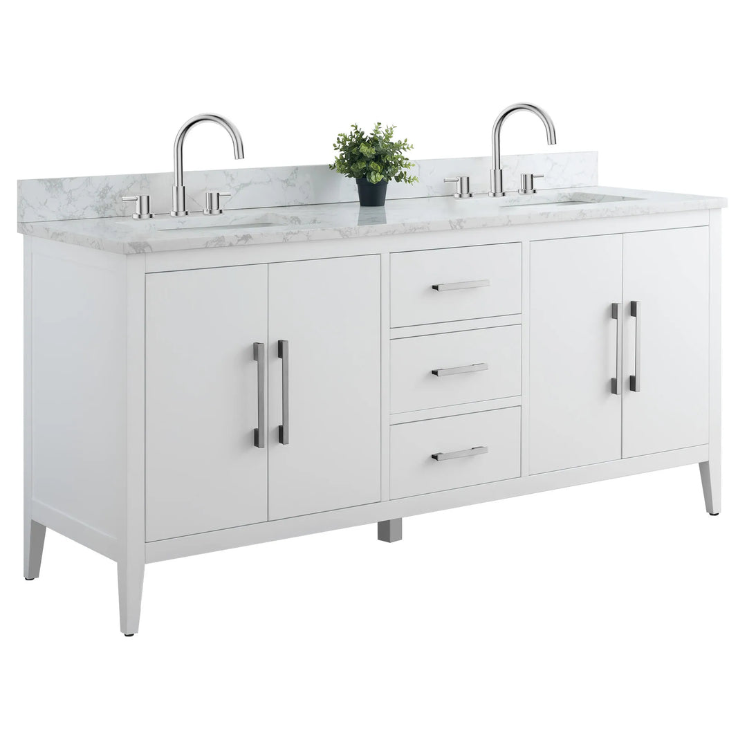 72" Double Sink Bathroom Vanity Cabinet with Engineered Marble Top
