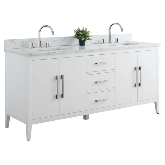 72" Double Sink Bathroom Vanity Cabinet with Engineered Marble Top
