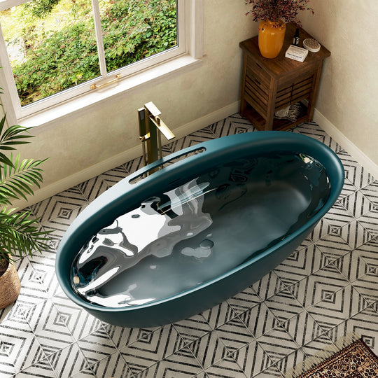 Luxury Flatbottom Solid Surface Freestanding Soaking Bathtub with Discreet Towel Slot and Drain Assembly