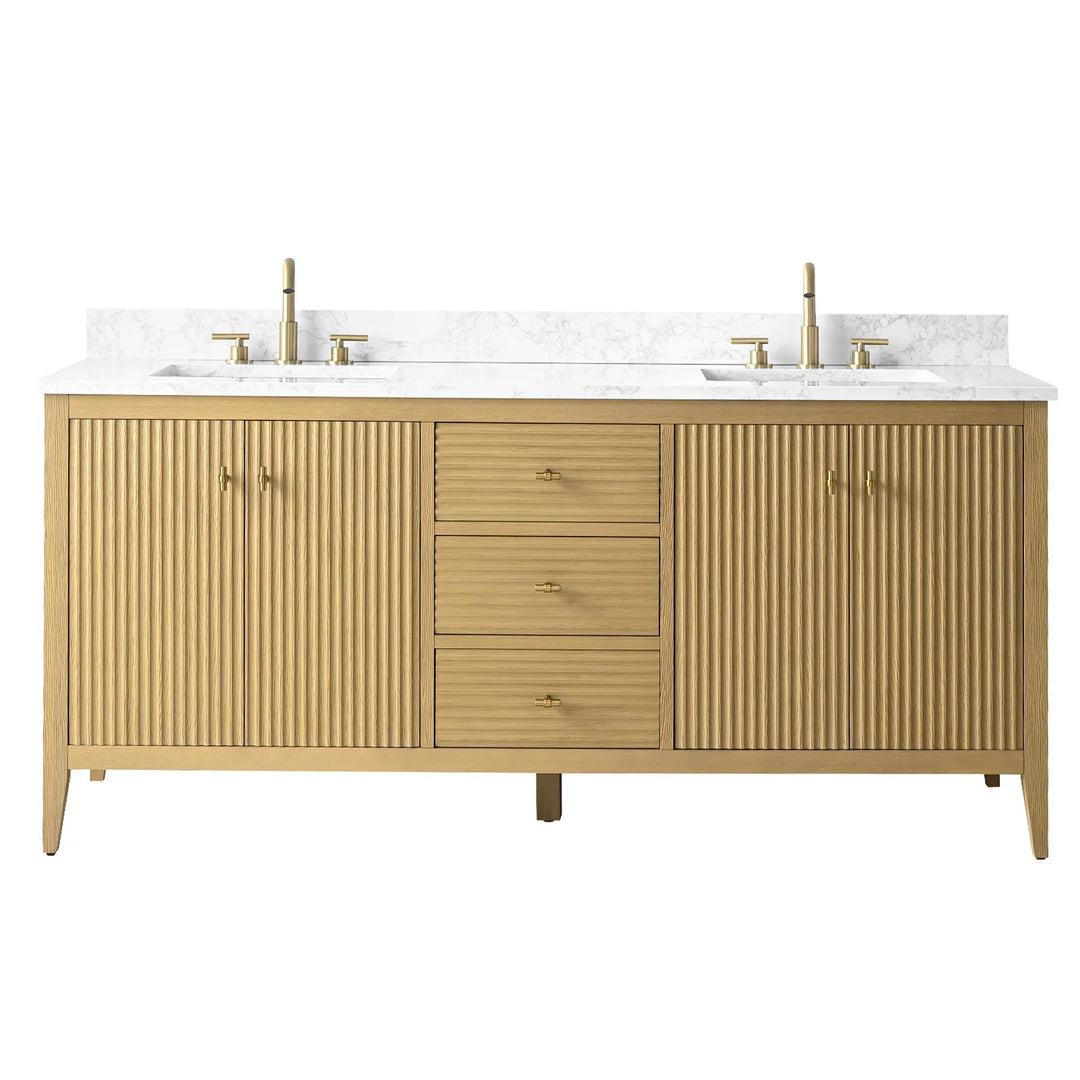 72" Double Sink Bathroom Vanity Cabinet with Engineered Marble Top
