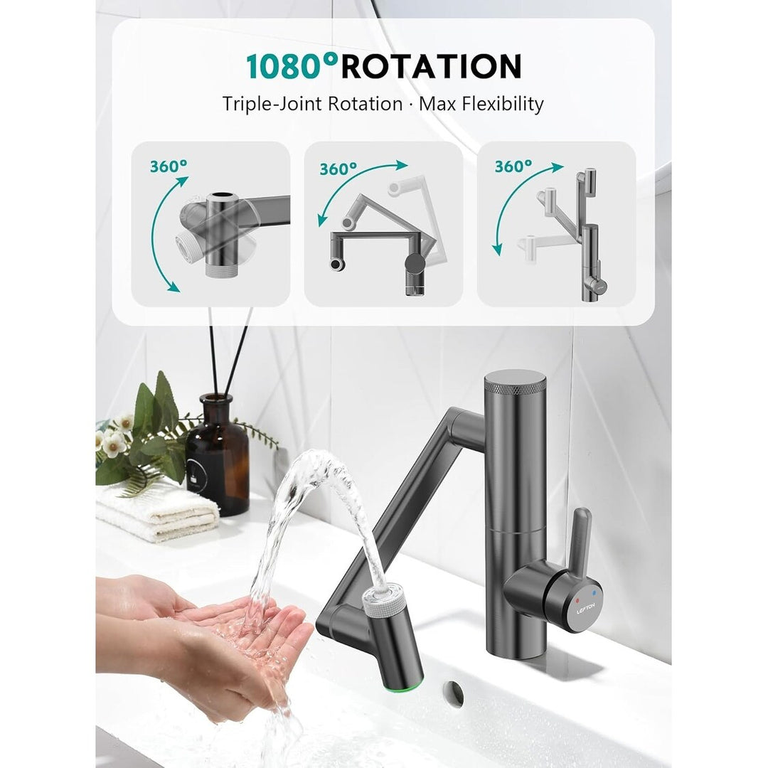 Rotatable Single Hole Bathroom Sink Faucet with Built-In Filter, Temperature Display in Fahrenheit, 2 Water Modes