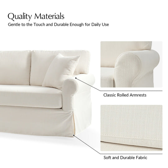 Enrico 82" Farmhouse Slipcovered Sofa with Rolled Armrest by