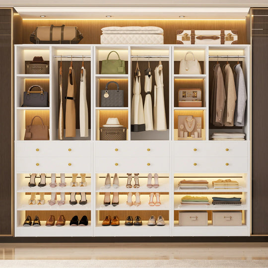 Grimm 28'' Closet Organizer with Shoe Racks and Drawers, Closet System with Hanging Rod and Adjustable Shelves