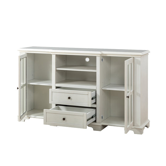 Dietrich Rustic Multifunctional Wooden TV Stand with Shelf and 2 Drawers and Sturdy Legs by