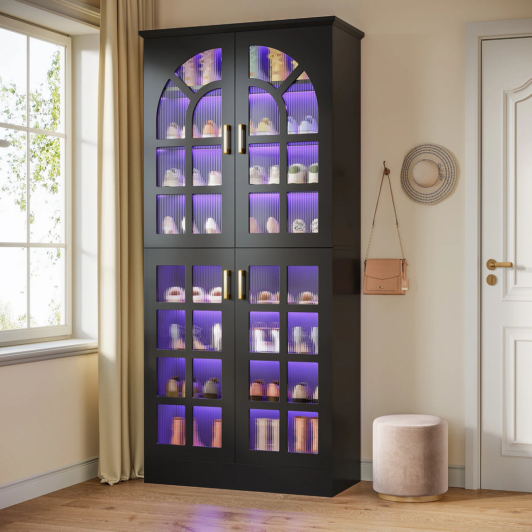 35 Pairs Tall Shoe Storage Cabinet with Doors, 8 Tiers Shoe Rack Organizer with LED Light and Adjustable Shelves for Entryway