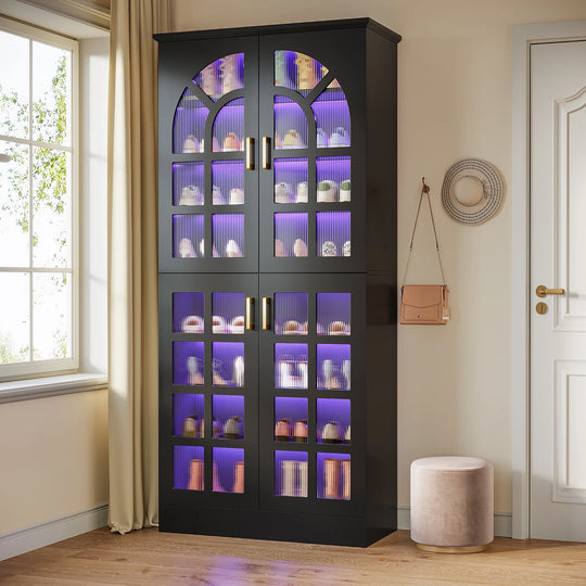 35 Pairs Tall Shoe Storage Cabinet with Doors, 8 Tiers Shoe Rack Organizer with LED Light and Adjustable Shelves for Entryway