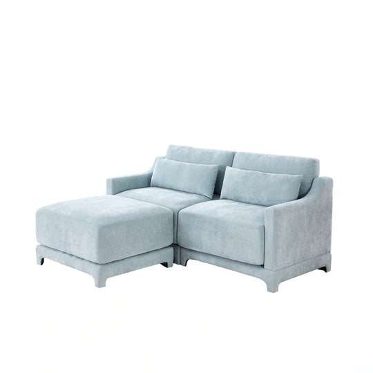 Modern Chenille 4-Seater Sofa with 2 Ottoman, Lumbar Cushions, Ergonomic Backrest, High-Resilience Spongeand Tufted Armrests