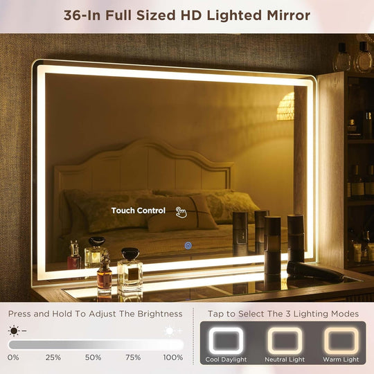 Modern Makeup Vanity Desk with HD Lighted Mirror, Dressing Table
