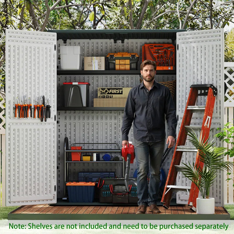 Vertical Resin Storage Shed, 60 Cuft Garden Tool Sheds & Outdoor Storage, Plastic Outdoor Storage Cabinet Waterproof, 5.6 X 2.3 Ft Backyard outside Lawn Mower Storage Shed,