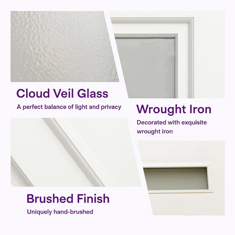 36" X 80" Frosted Glass Fiberglass Front Door with Wood Grain Texture – Exterior Entry Door Set
