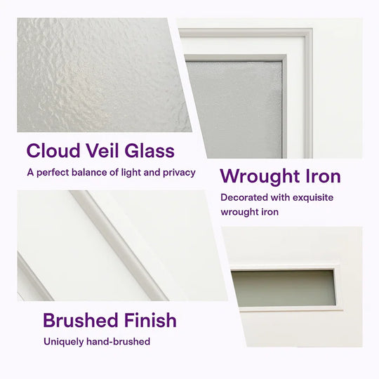 36" X 80" Frosted Glass Fiberglass Front Door with Wood Grain Texture – Exterior Entry Door Set