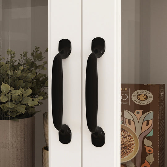 78.7"H Combo Buffet Sideboard White Curio Bookcase Cabinet Glass Door