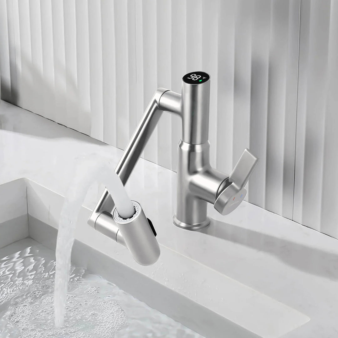 Rotatable Bathroom Faucet with Temperature Display in Fahrenheit (Batteries-Free), BF2204