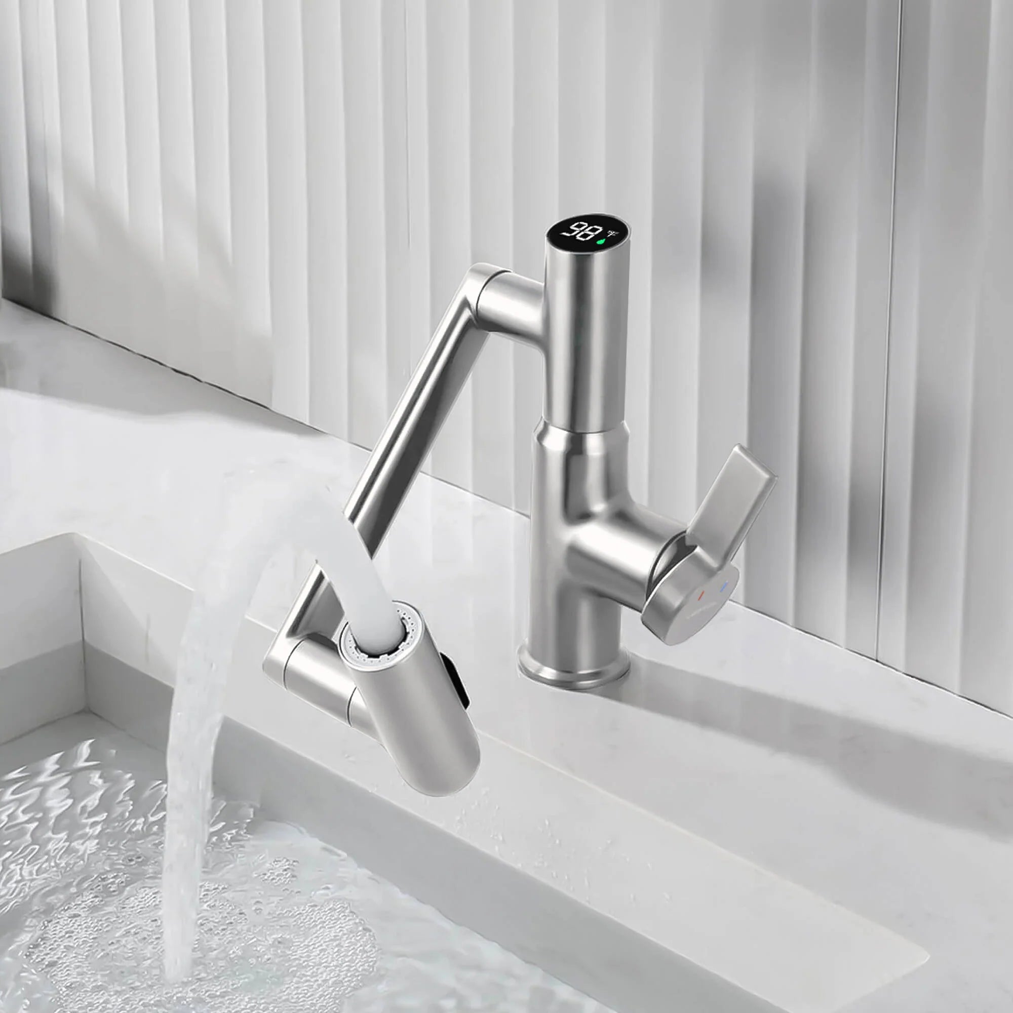 Rotatable Bathroom Faucet with Temperature Display in Fahrenheit (Batteries-Free), BF2204