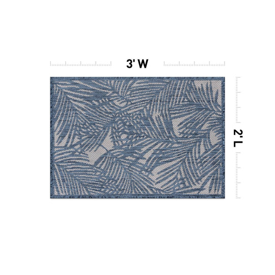 Contemporary Palm Leaf Textured Flat Weave Indoor/Outdoor Area Rug