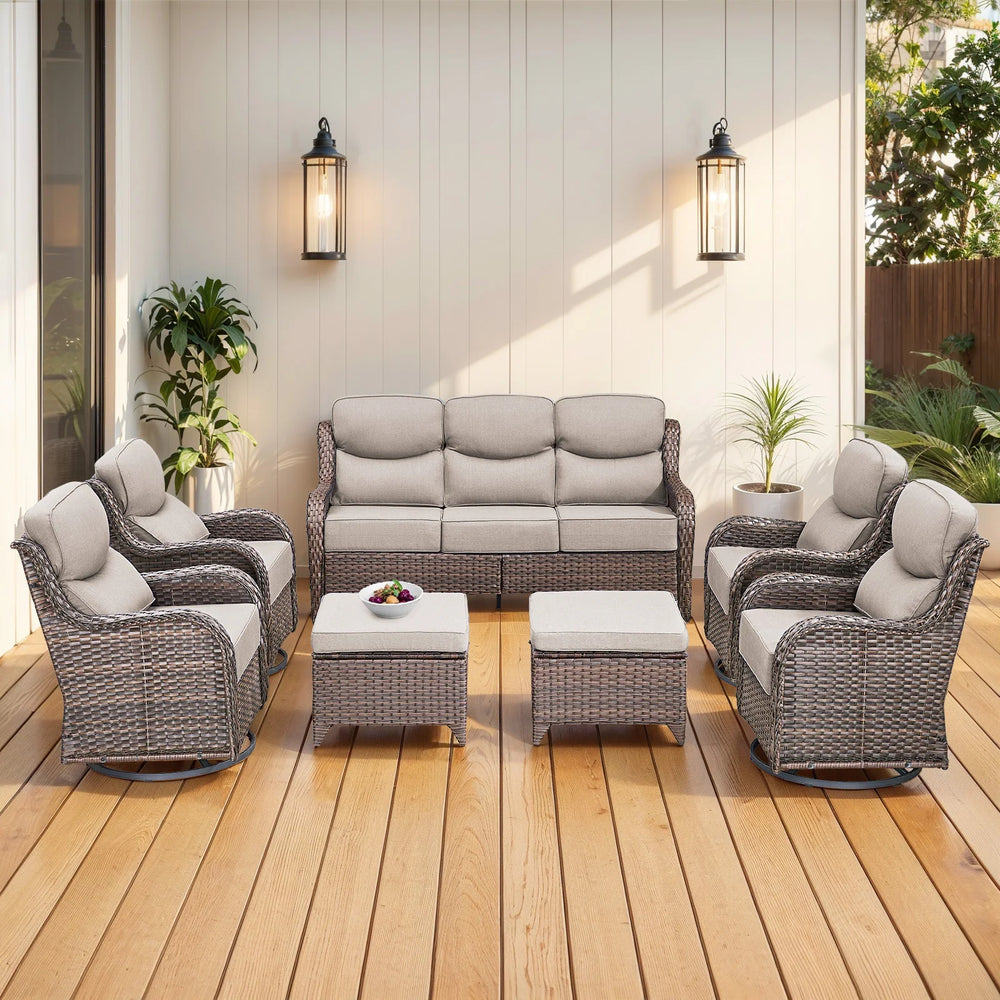 7-Piece Patio Furniture Set with Swivel Glider Chairs, 6-Inch Ultra-Plush Cushions & Water-Resistant Olefin Fabric