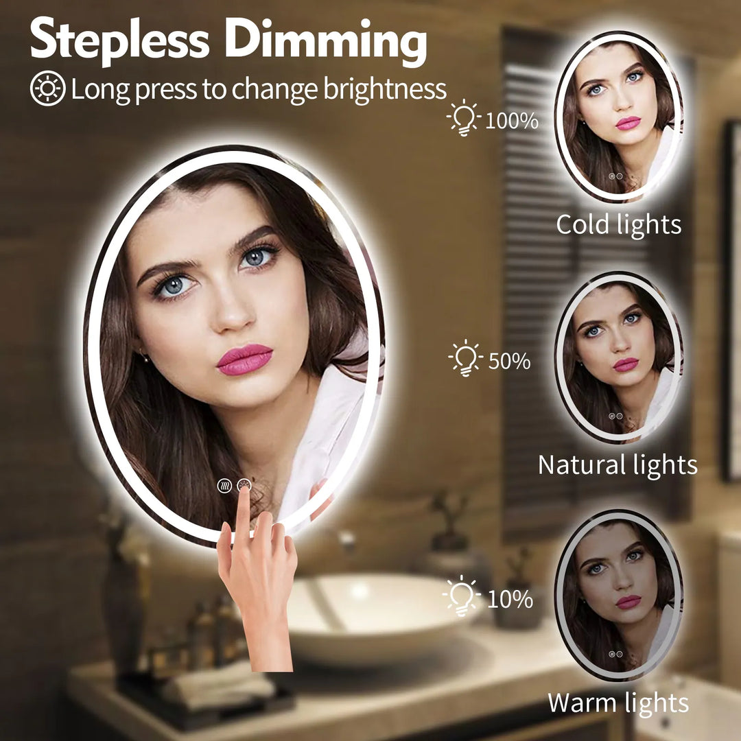 Super Bright Oval LED Lighted Anti-Fog Tempered Glass Bathroom Vanity Mirror with ETL and 3-Year Warranty
