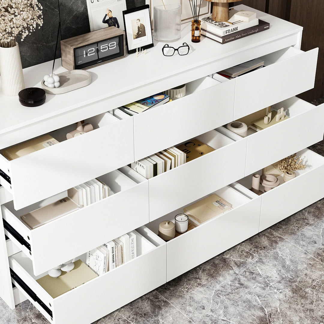 63"W 9 Drawer Dresser Accent Dresser for Living Room Bedroom Chest
