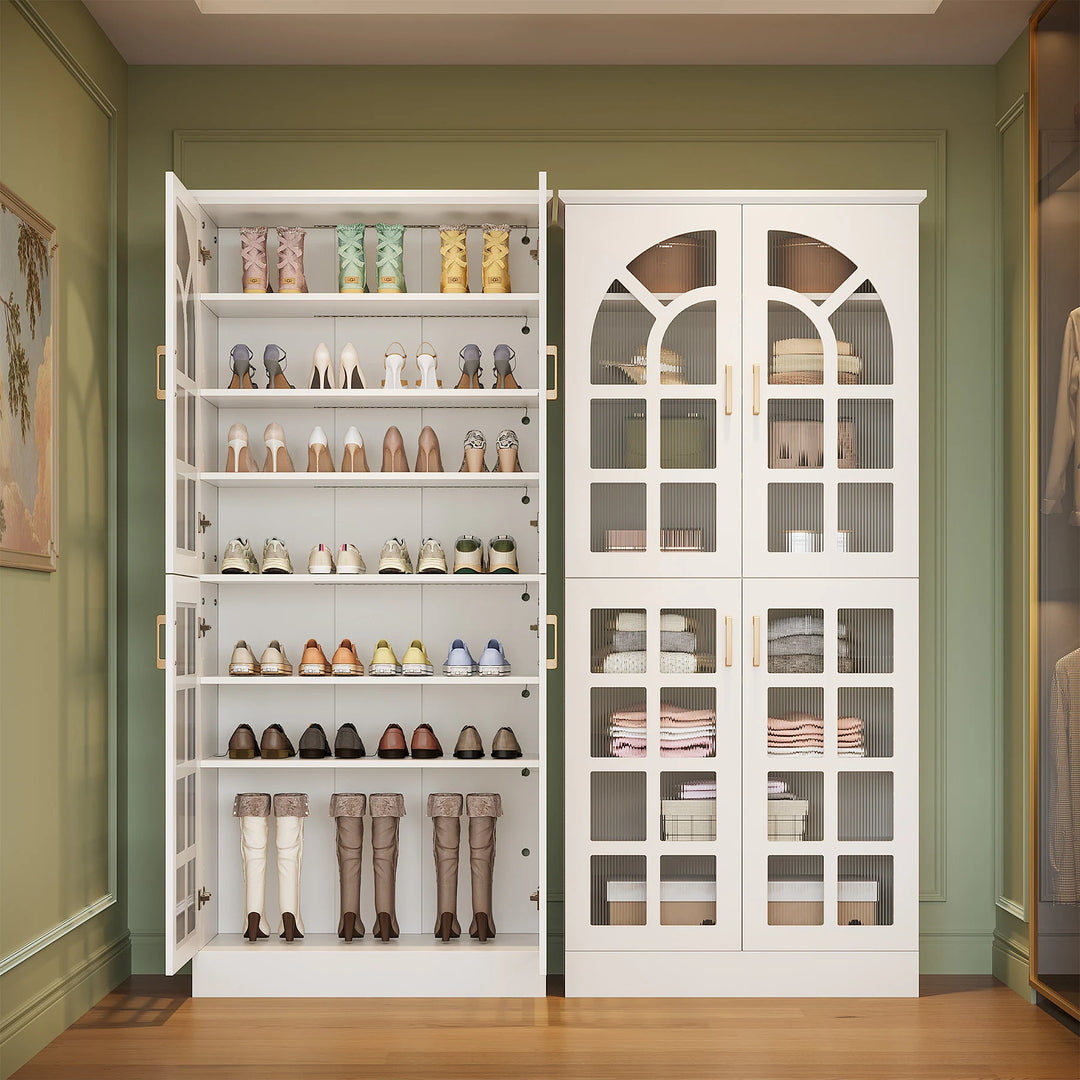 35 Pairs Tall Shoe Storage Cabinet with Doors, 8 Tiers Shoe Rack Organizer with LED Light and Adjustable Shelves for Entryway