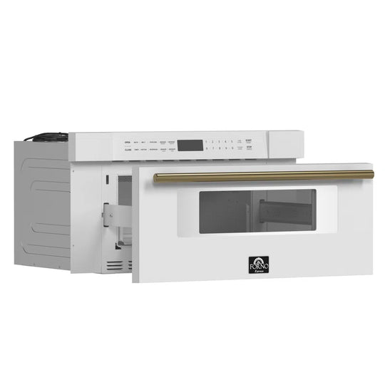 Espresso Capoliveri 30" Microwave Drawer in White, 1.2 Cu.Ft., 1000 Watt, Antique Brass Handle