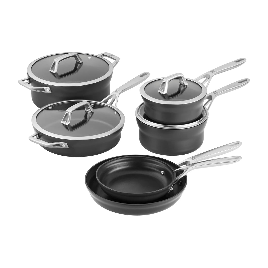 Motion Nonstick Hard-Anodized 10-Piece Cookware Set in Grey, Dutch Oven, Fry Pan, Saucepan - 10-Pc
