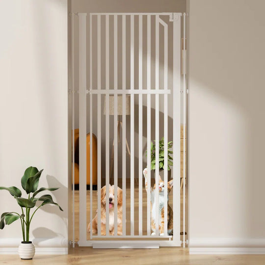 63" Extra Tall Pet Gate, Width Adjustable Pressure Mounted Cat Gate Auto-Close Dog Gate