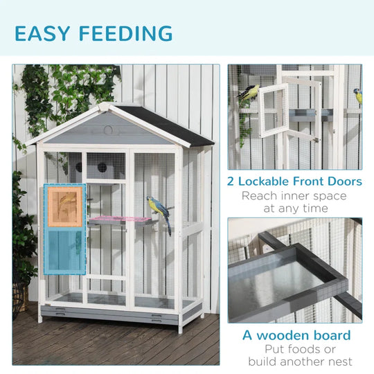 Demareo 64.5" Wood Pointed Top Floor Bird Cage with Stand