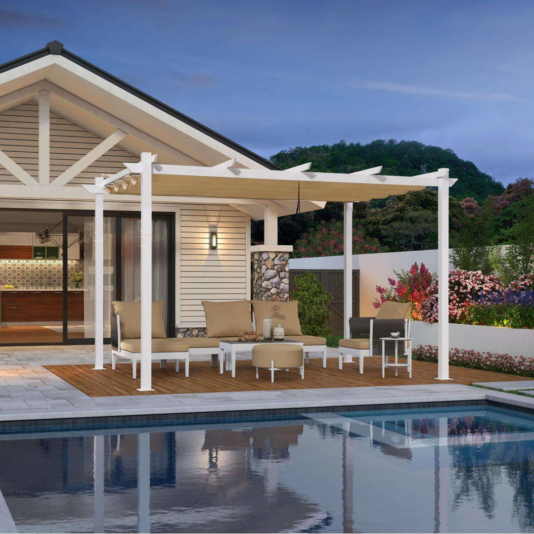 Gazebo Outdoor Retractable White Heavy-Duty Aluminum Pergola with Extra Top Roof