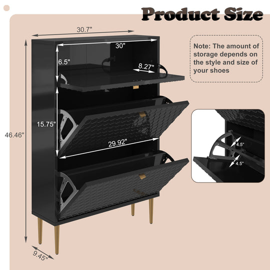 Wood 24 Pairs Shoe Storage Cabinet with 3 Flip Drawers