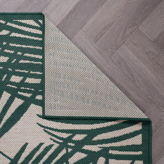 Contemporary Palm Leaf Textured Flat Weave Indoor/Outdoor Area Rug