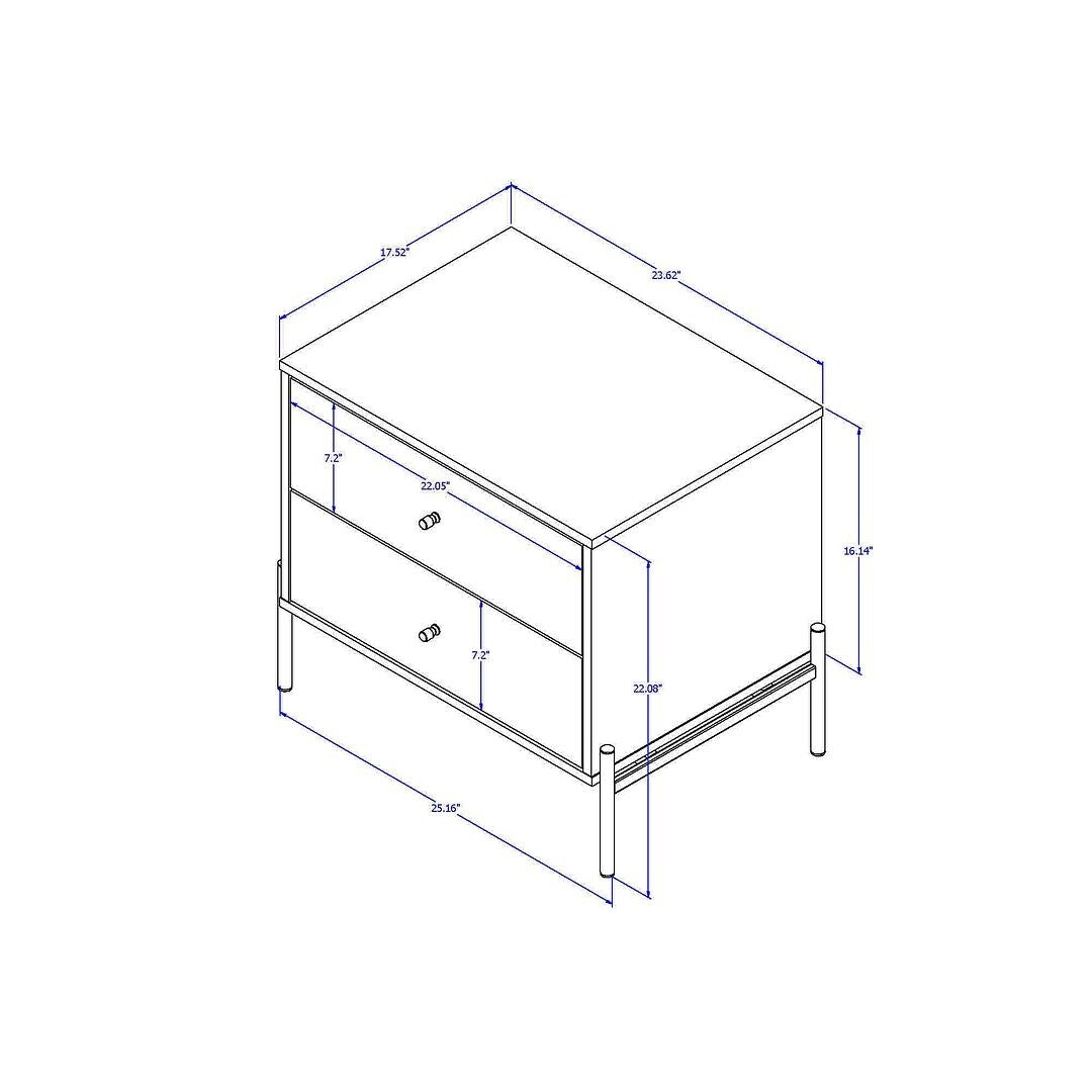 Jasper Nightstand with Steel Gold Legs in White Gloss