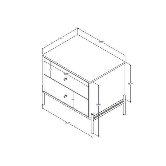 Jasper Nightstand with Steel Gold Legs in White Gloss