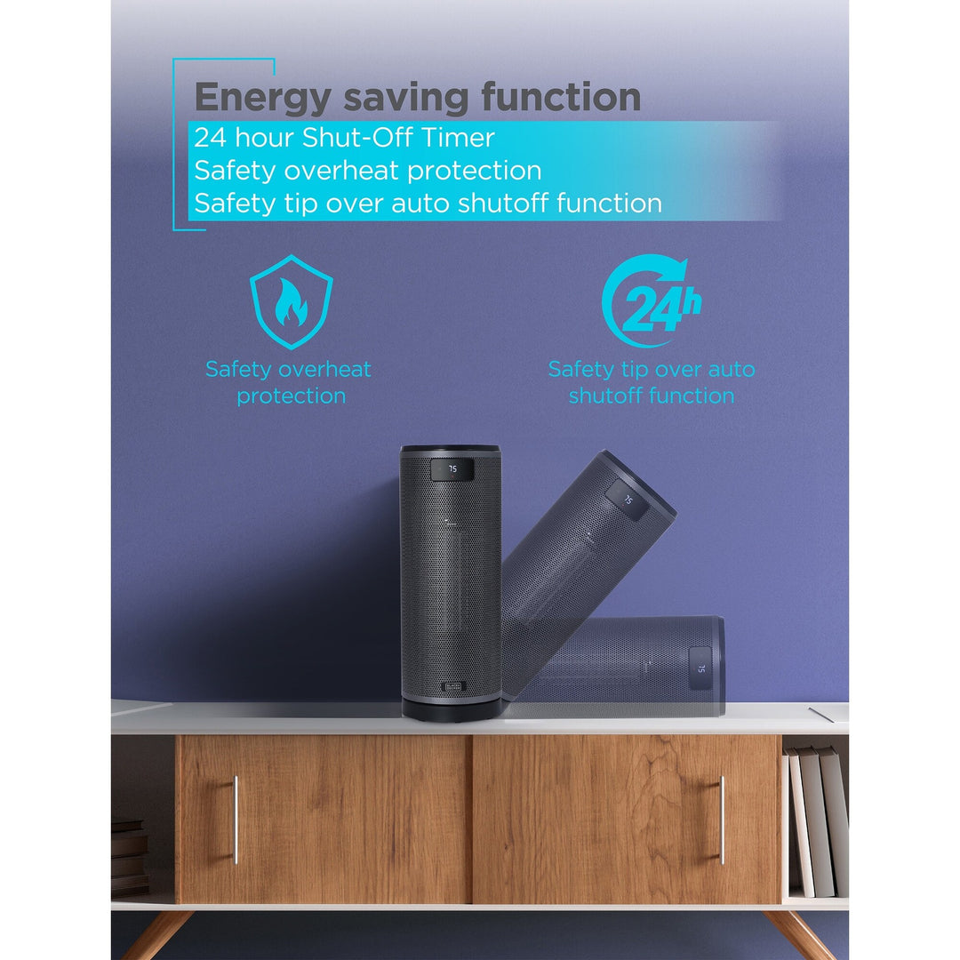 Ceramic Oscillating Tower Heater with Remote Control, Space Heater with Digital LED Display, Black